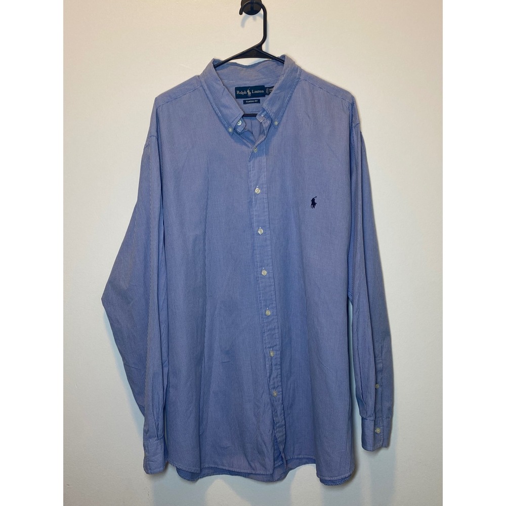 Vintage Polo Ralph Lauren Mens 2XB Blue Gingham Classic Fit Button Down